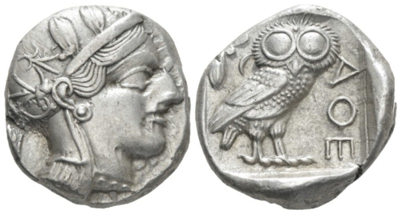 Attica, Athens Tetradrachm circa 450, AR 21.80 mm., 17.22 g.
Head of Athena r.,...