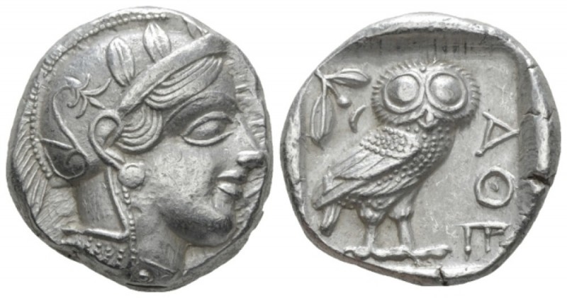 Attica, Athens Tetradrachm circa 450, AR 22.90 mm., 17.17 g.
Head of Athena r.,...