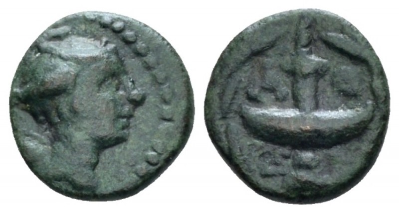 Attica, Athens Bronze circa 150-140, Æ 11.00 mm., 1.12 g.
Head of Artemis r., q...