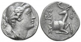 Ionia, Ephesus Didrachm circa 258-202, AR 21.00 mm., 6.25 g.
Bust of Artemis r. Rev. Forepart of stag r., head l. BMC 105. Head, Ephesos, p. 52. SNG ...