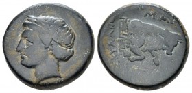 Ionia, Magnesia ad Meandrum Bronze circa 350-190, Æ 18.70 mm., 6.22 g.
Laureate head of Apollo l. Rev. Forepart of bull r. BMC 17-8.

Nice dark gre...