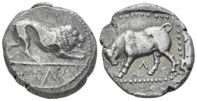 Cyprus, Uncertain mint Siglos circa 480, AR 22.00 mm., 10.58 g.
 Lion crouching...