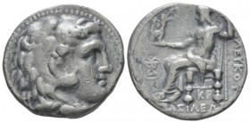 The Seleucid Kings, Seleucus I Nicator, 312-281. Tetradrachm circa 300-294, AR 26.70 mm., 16.04 g.
Head of Herakles r., wearing lion skin. Rev. Zeus ...