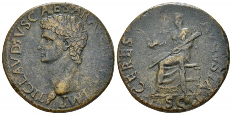 Claudius, 41-54 Dupondius circa 41-42, Æ 28.70 mm., 14.00 g.
Bare head l. Rev. ...