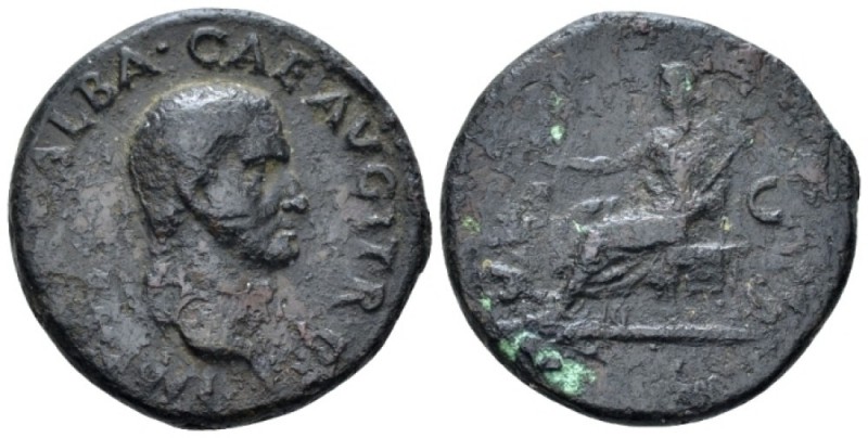 Galba, 68-69 As circa 68-69, Æ 27.40 mm., 13.06 g.
Laureate bust r. Rev. Vesta ...