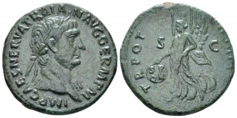 Trajan, 98-117 As circa 99, Æ 27.30 mm., 10.82 g.
Laureate head r. Rev. Victory...