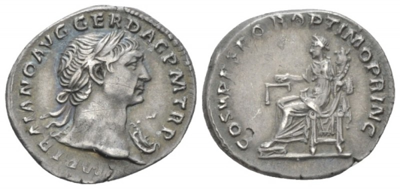 Trajan, 98-117 Denarius circa 108-109, AR 18.90 mm., 3.32 g.
Laureate bust r., ...