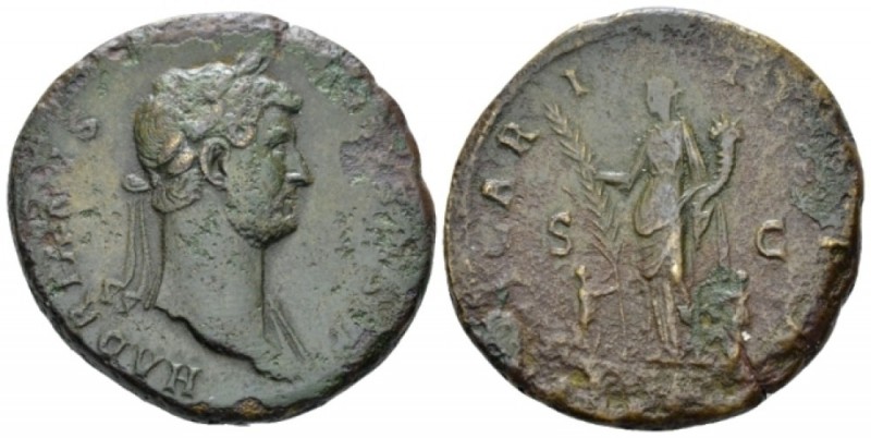 Hadrian, 117-138 Sestertius circa 134-138, Æ 32.50 mm., 23.33 g.
Laureate bust ...