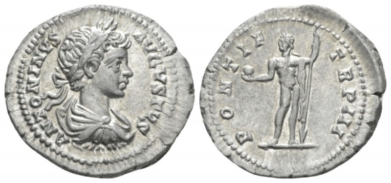 Caracalla, 198-217 Denarius circa 199-200, AR 21.00 mm., 3.59 g.
ANTONINVS AVGV...