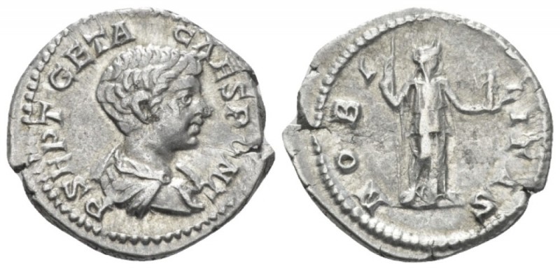 Geta Caesar, 198-209 Denarius circa 200-202, AR 20.10 mm., 3.27 g.
Bare-headed ...