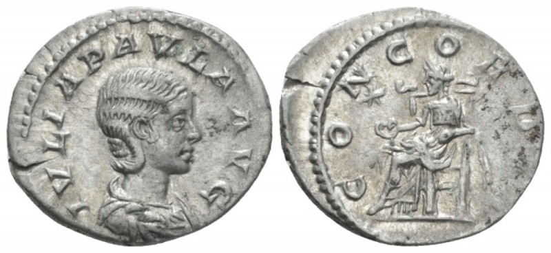 Julia Paula, wife of Elagabalus Denarius circa 220, AR 19.80 mm., 2.27 g.
Drape...