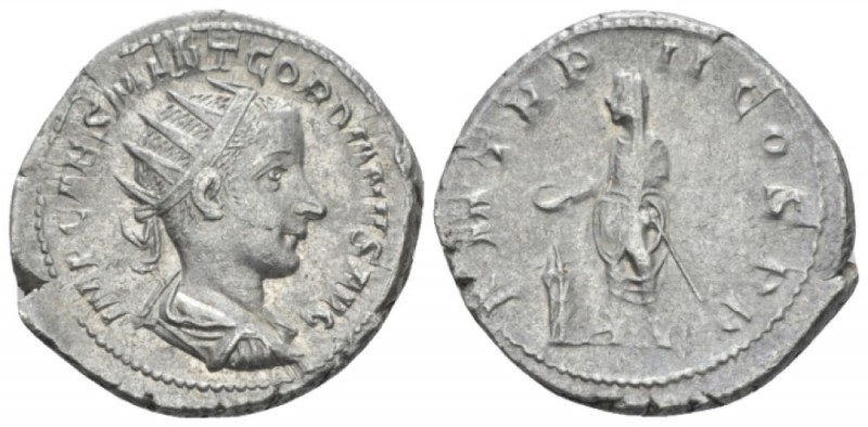 Gordian III, 238-244 Antoninianus circa 240, AR 22.70 mm., 5.30 g.
Radiate, dra...