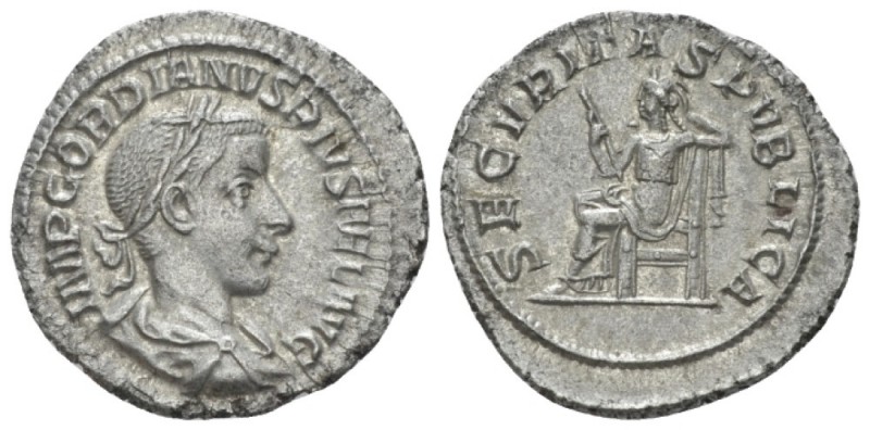 Gordian III, 238-244 Denarius circa 241, AR 20.00 mm., 3.08 g.
Laureate, draped...