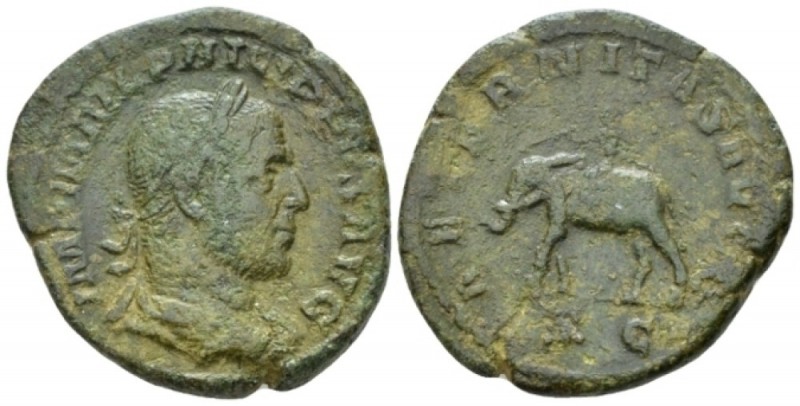 Philip I, 244-249 Sestertius circa 249,, Æ 30.40 mm., 19.65 g.
Laureate, draped...