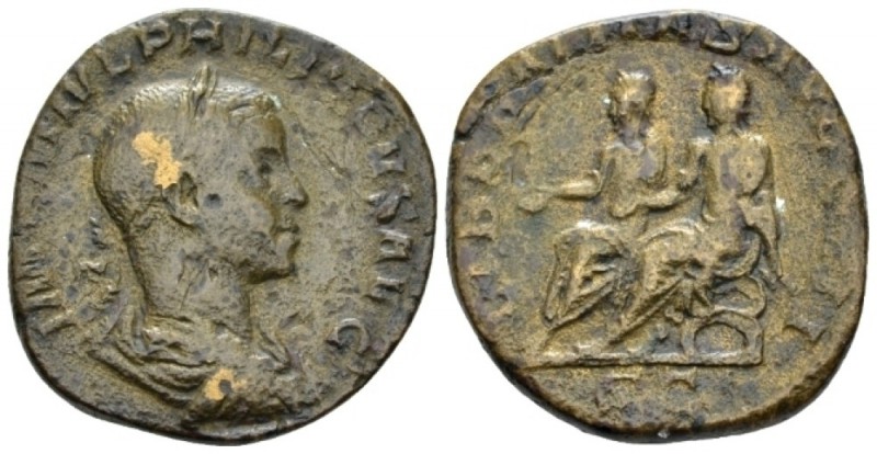 Philip II, 247-249 Sestertius circa 247-249,, Æ 21.60 mm., 16.82 g.
Laureate, d...