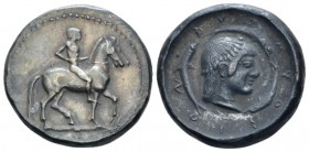 Sicily, Syracuse., Orphanides forgery Didrachm Early XX cent., PB 21.20 mm., 8.37 g.
circa 485-466. Horseman r. Rev. Pearl-diademed head of Arethusa ...