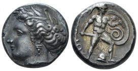 Lokris, Lokri Opuntii, Orphanides forgery Stater Early XX cent., PB 20.80 mm., 11.69 g.
circa 369-338. Wreathed head of Demeter l., wearing necklace ...