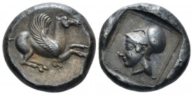 Corinthia, Corinth., Orphanides forgery Stater Early XX cent., PB 19.10 mm., 8.42 g.
Corinthia, , c. 500-480. Pegasus flying r. Rev. Helmeted head of...