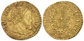 Naples, Philip II of Spain, 1556-1598. Scudo circa 1556-1598, AV 23.20 mm., 3.31 g.
P.R. -. Mir 168/1. Fr. 836.

Extremely rare. Very Fine.

Ex N...