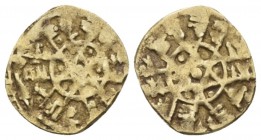 Palermo (?), The Arabs in Sicily. Ibn Al Thumnah, 1052-1062 Robai Troina circa 1052-1062, AV 12.80 mm., 0.56 g.
Sp. Note p 127. Balog Annali 27-28, P...