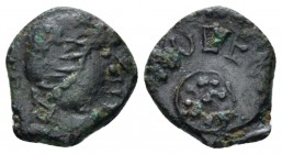Salerno, The Normans in South Italy and Sicily. Roger II King, 1130-1154 Fraction of Follaro circa 1130-1357, Æ 12.00 mm., 1.10 g.
MIN 261. MIR 605. ...