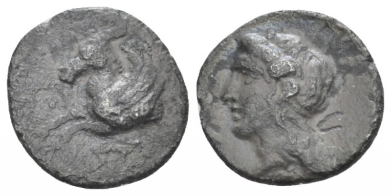 Corinthia, Corinth Hemidrachm circa 350-300, AR 12.00 mm., 1.31 g.
Forepart of ...