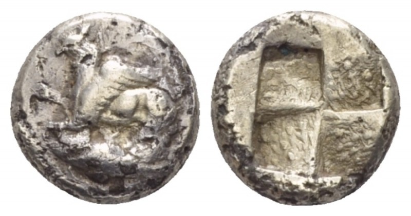 Mysia, Cyzicus Hemihecte circa 500-450, EL 9.00 mm., 1.17 g.
Griffin l.; below,...