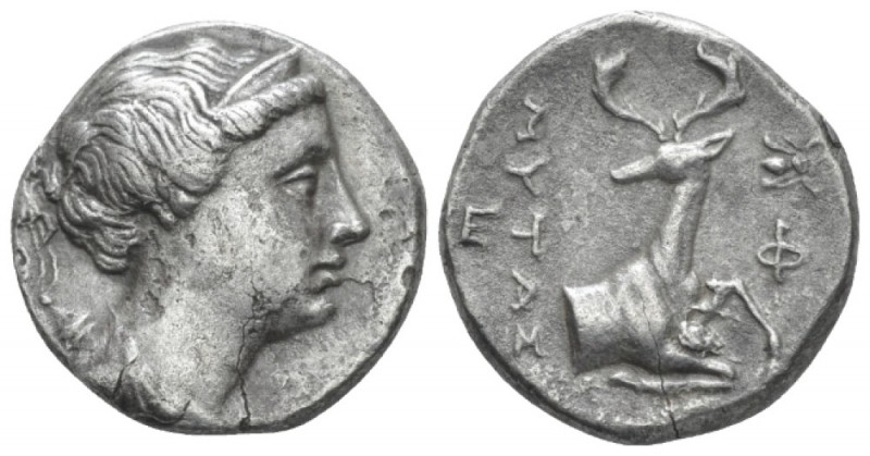 Ionia, Ephesus Didrachm circa 258-202, AR 19.00 mm., 6.29 g.
Bust of Artemis r....