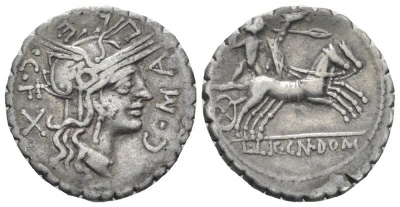 L. Licinius Crassus, Cn. Domitius Ahenobarbus and associates. Denarius serratus ...