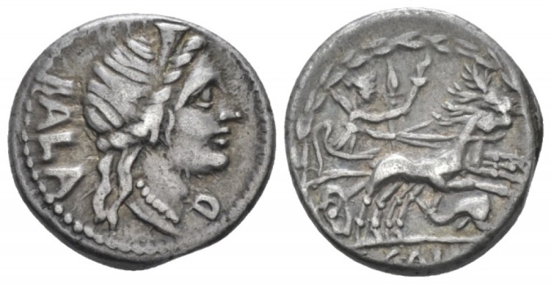 C. Allius Bala. Denarius circa 92, AR 17.50 mm., 3.99 g.
BALA Diademed female h...