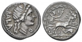 C. Allius Bala. Denarius circa 92, AR 17.50 mm., 3.99 g.
BALA Diademed female head r.; below chin, K. Rev. Diana in biga of stags r.; with quiver ove...