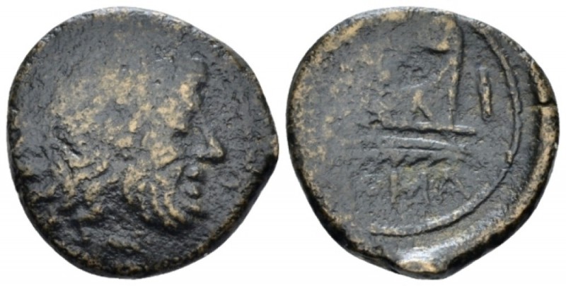 Semis contemporary imitation circa 91, Æ 21.50 mm., 6.74 g.
Laureate head of Sa...