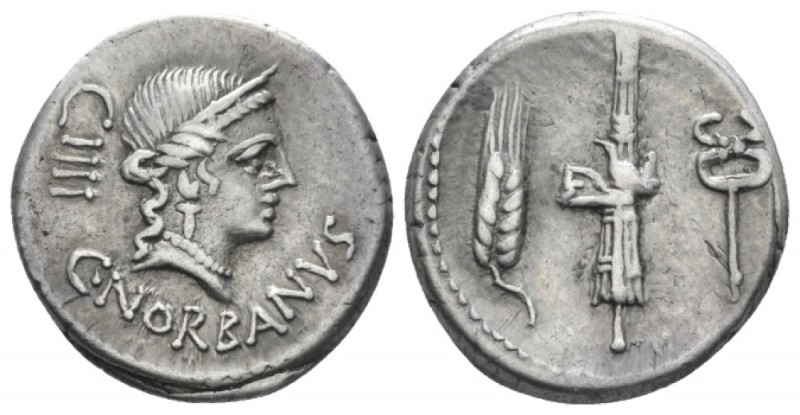 C. Norbanus. Denarius circa 83, AR 17.70 mm., 3.76 g.
C·NORBANVS Diademed head ...