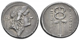 M. Plaetorius M. f. Cestianus Denarius circa 69, AR 17.60 mm., 3.94 g.
Male head r., with flowing hair; behind, torch. Rev. M·PLAETORI – CEST·EX·S·C ...