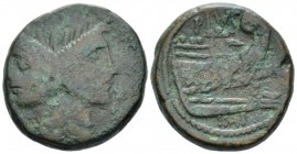 As Sicily circa 42-38, Æ 29.00 mm., 25.30 g.
MGN Laureate Janiform head of Pompey the Great. Rev. PIVS Prow r.; below, IMP. Babelon Pompeia 20. C 6. ...