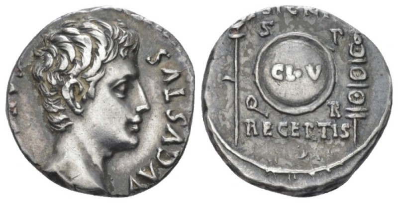 Augustus, 27 BC-14 AD Denarius Colonia Patricia (?) circa 19-18 BC, AR 17.00 mm....