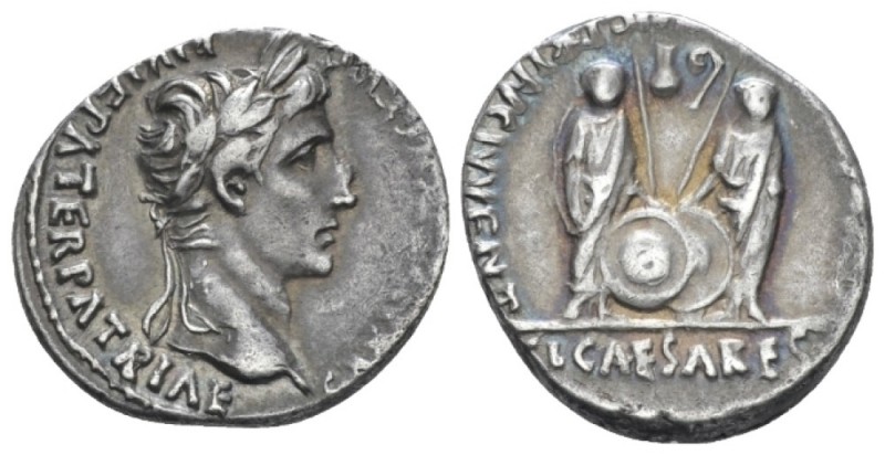 Octavian as Augustus, 27 BC - 14 AD Denarius Lugdunum 2 BC -4 AD, AR 19.10 mm., ...