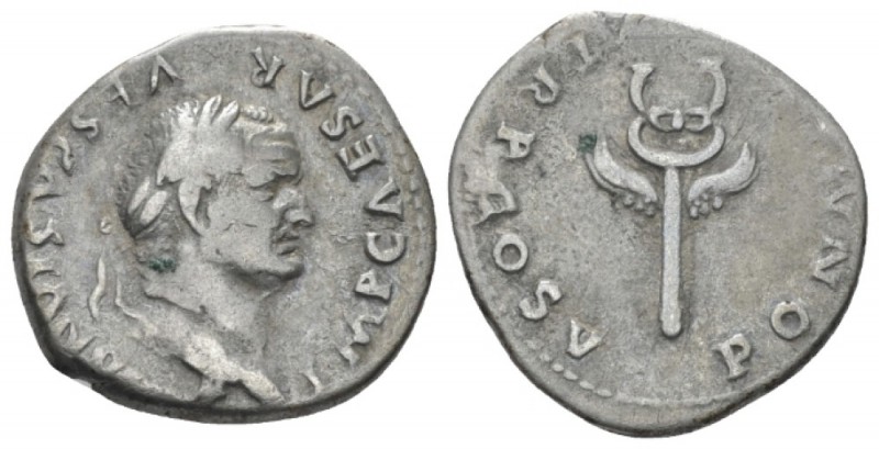 Vespasian, 69-79 Denarius Rome 74, AR 19.00 mm., 3.17 g.
Laureate head r. Rev. ...