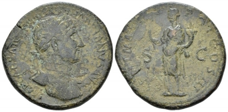 Hadrian, 117-138 Sestertius Rome 119, Æ 34.00 mm., 27.03 g.
Laureate bust r., w...