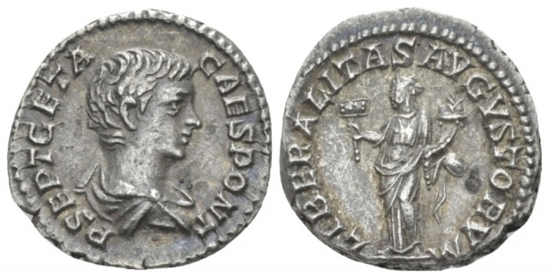 Geta caesar, 198-209 Denarius Rome 200-202, AR 18.00 mm., 3.48 g.
Bare'headed, ...