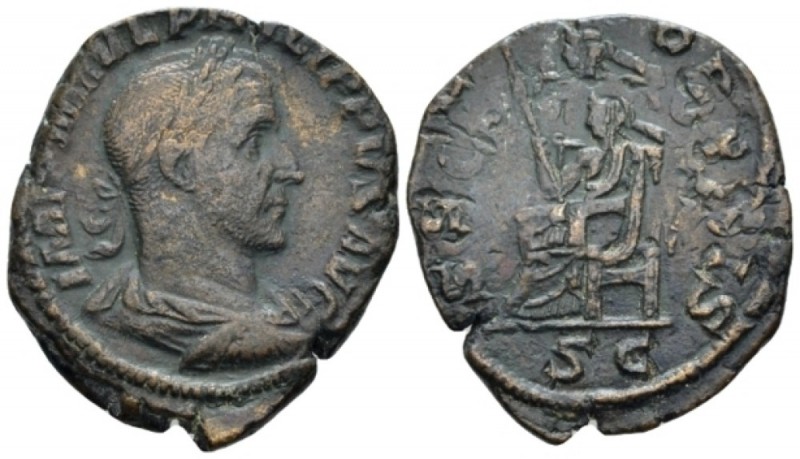 Philip I, 244-249 Sestertius Rome 245, Æ 30.00 mm., 18.53 g.
Laureate, draped a...