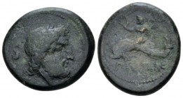 Lucania, Poseidonia as Paestum Unit circa 264-241,, Æ 22.50 mm., 7.13 g.
Laureate and bearded head of Neptune r.; at l., S. Rev. PAISTANO Neptune rid...
