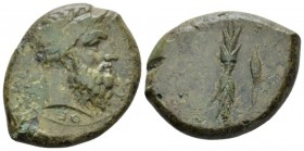 Sicily, Syracuse Litra circa 357-354, Æ 23.50 mm., 13.66 g.
Laureate head of Zeus Eleutherios r. Rev. Thunderbolt; grain r SNG ANS 472. Claciati 71.....