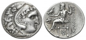 Kingdom of Thrace, Lysimachos, 305-281. Colophon Drachm circa 301-299, AR 17.50 mm., 4.03 g.
 Head of Herakles right, wearing lion skin. Rev. Zeus Aë...