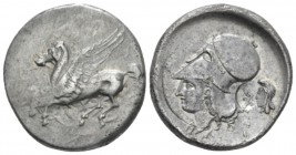 Acarnania, Leucas Stater circa 320-280, AR 21.70 mm., 8.48 g.
 Pegasus flying l. Rev. Head of Athena l. wearing Corinthian helmet; in r. field, head ...
