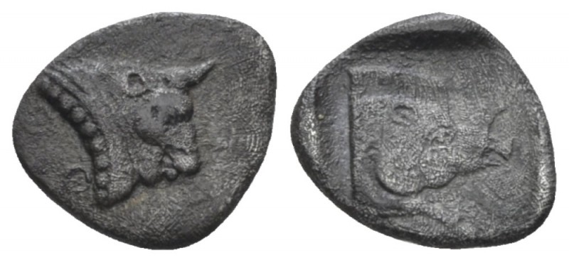 Phocis, Federal coinag Obol circa 485 - 480 BC, AR 11.00 mm., 0.80 g.
Bull's he...