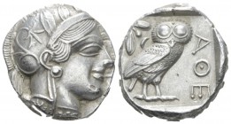 Attica, Athens Tetradrachm circa 450-440, AR 23.60 mm., 17.17 g.
Head of Athena r., wearing Attic helmet decorated with olive leaves and palmette. Re...