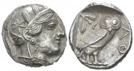 Attica, Athens Tetradrachm circa 430-420, 24.00 mm., 17.16 g.
Head of Athena r., wearing Attic helmet decorated with olive leaves and palmette. Rev. ...