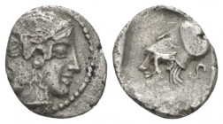 Mysia, Lampsacuse Obol circa 500-450, AR 10.00 mm., 1.20 g.
Female janiform head. Rev. Helmeted head of Athena l.; in r. field, S. All within incuse ...