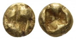 Ionia, Uncertain mint of Asia Minor 1/24 stater circa 625-600, EL 6.20 mm., 0.68 g.
Forepart of animal l. (stag ?). Rev. Incuse punch. Rosen –. Bosto...